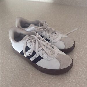 Adidas White and Black Sneakers with Brown Soles